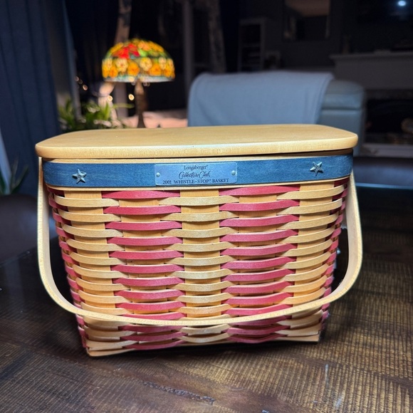 Longaberger 2001 Whistle Stop Basket Collector Club Basket Lid Combo Prot TieOn - Picture 6 of 16